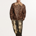 Load image into Gallery viewer, BARN JACKET WITH DISTRESSED WARM PU LEATHER
