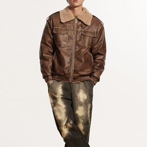 BARN JACKET WITH DISTRESSED WARM PU LEATHER