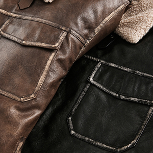 BARN JACKET WITH DISTRESSED WARM PU LEATHER