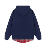 Load image into Gallery viewer, FAKE TWO-PIECE PLAID &amp; WORDS ZIP-UP HOODIE LONG SLEEVE
