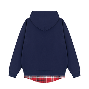 FAKE TWO-PIECE PLAID & WORDS ZIP-UP HOODIE LONG SLEEVE