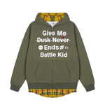 Load image into Gallery viewer, FAKE TWO-PIECE PLAID &amp; WORDS ZIP-UP HOODIE LONG SLEEVE
