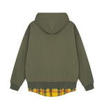 Load image into Gallery viewer, FAKE TWO-PIECE PLAID &amp; WORDS ZIP-UP HOODIE LONG SLEEVE
