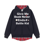 Load image into Gallery viewer, FAKE TWO-PIECE PLAID &amp; WORDS ZIP-UP HOODIE LONG SLEEVE
