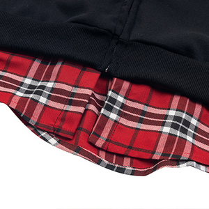 FAKE TWO-PIECE PLAID & WORDS ZIP-UP HOODIE LONG SLEEVE