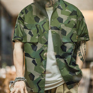 GEOMETRIC CAMOUFLAGE MILITARY MOUNTAIN CAMPING  SHORT-SLEEVE & SHORTS SUIT