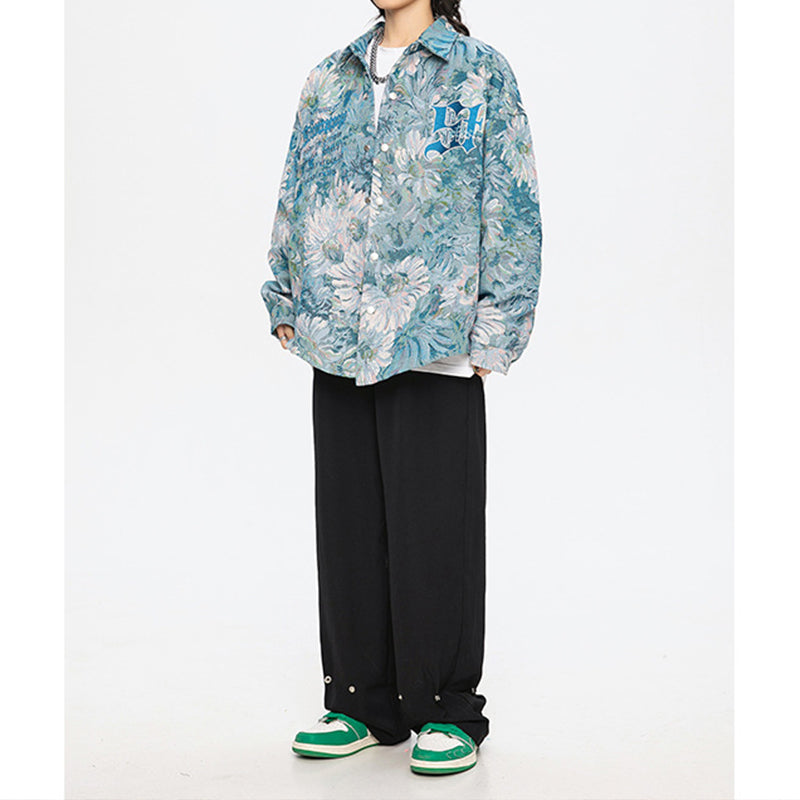 GREEN & BLUE OIL PAINTING LOOSE EMBROIEDRY JACKET