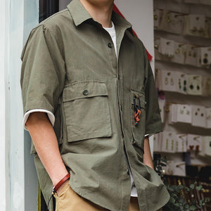 JAPANESE OUTDOOR FUNCTIONAL TOPS MILITARY GREEN SHIRT