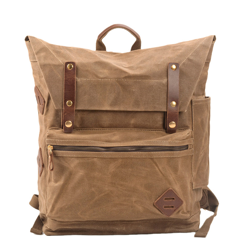 LARGE COWHIDE VINTAGE LEATHER CANVAS 18-INCH BACKPACK