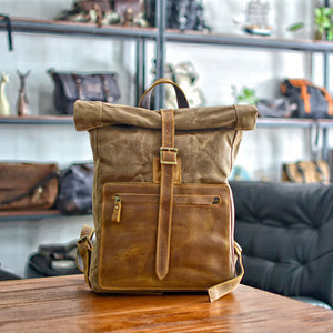 LEATHER WAXED CANVAS 16-INCH BACKPACK