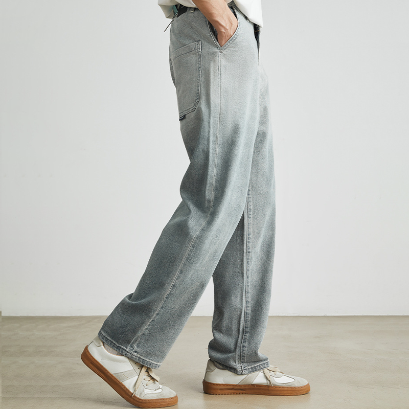MICRO-FLARED JEANS WITH LOOSE STRAIGHT-LEG WASHED DISTRESSED CLEANFIT PANTS