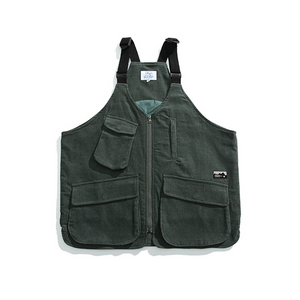 URBAN CASUAL CORDUROY FUNCTIONAL VEST WITH ADJUSTABLE SHOULDER STRAPS