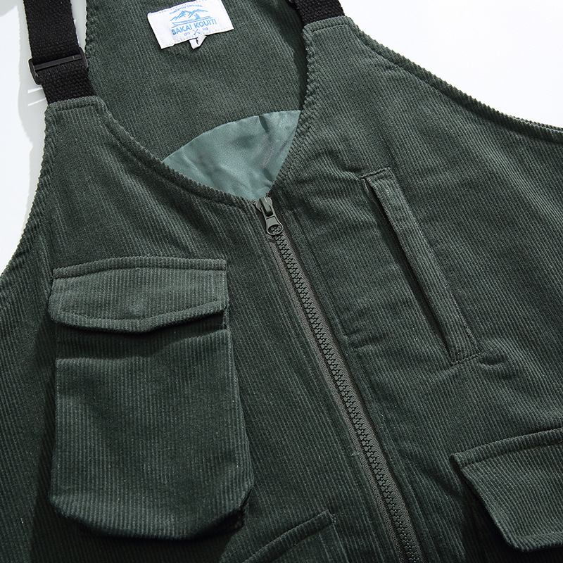 URBAN CASUAL CORDUROY FUNCTIONAL VEST WITH ADJUSTABLE SHOULDER STRAPS