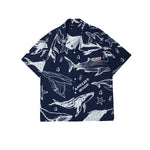 Load image into Gallery viewer, summer-beach-blue-white-whale-pattern-open-button-shirt

