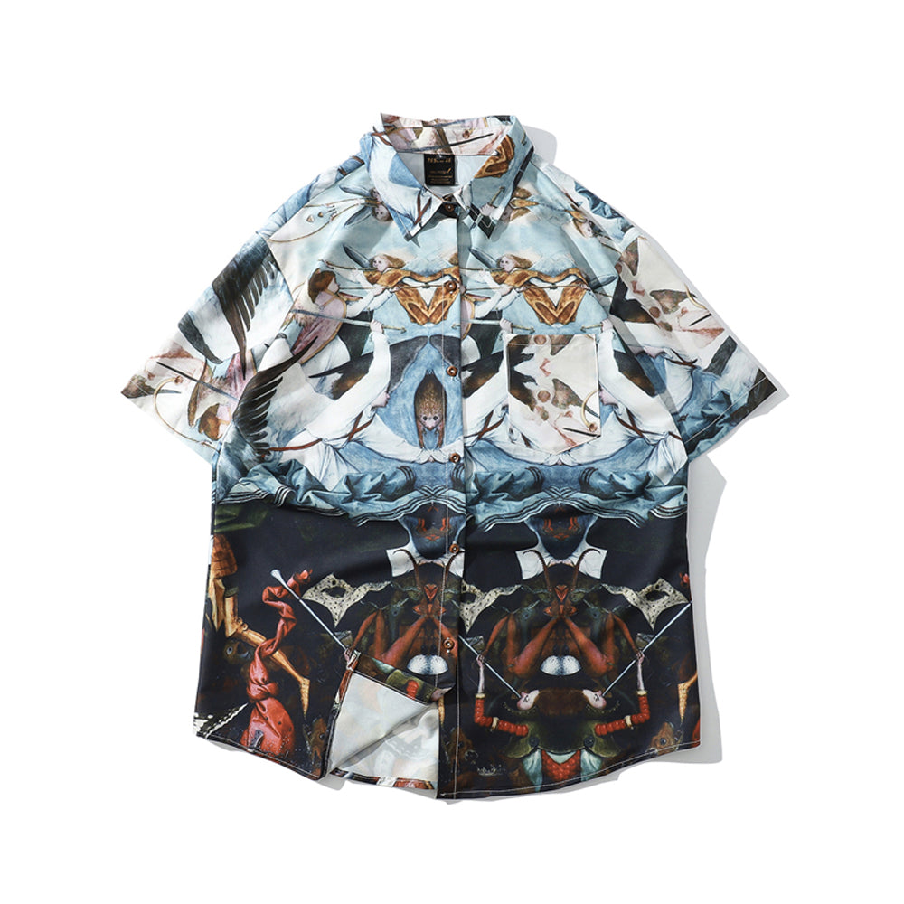 VINTAGE OIL PAINTING SHIRT WITH SHORT SLEEVES