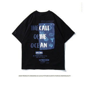 OCEAN PATTERN BASIC LOSSE CASUAL TEE SHIRT