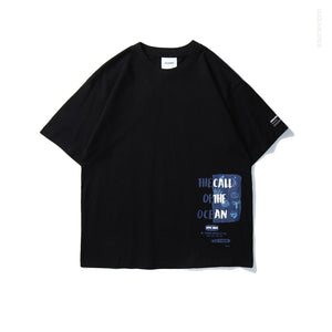OCEAN PATTERN BASIC LOSSE CASUAL TEE SHIRT