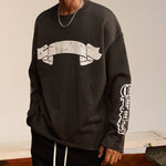 Load image into Gallery viewer, 390G RIPPED KNITTED ARM PRINT WOOL TERRY SWEATER
