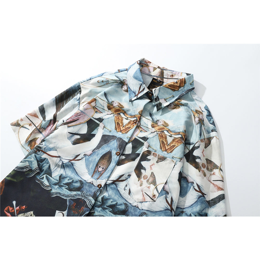 VINTAGE OIL PAINTING SHIRT WITH SHORT SLEEVES