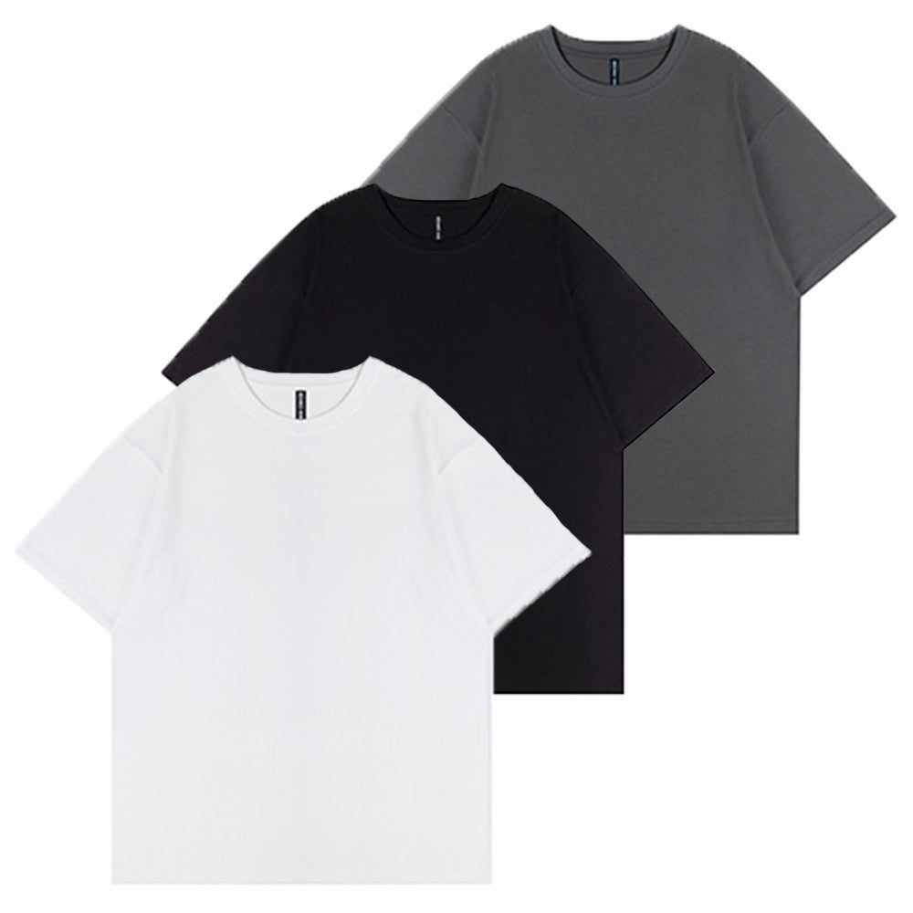 3 PACK 200G PURE COTTON HALF-SLEEVES WITH DROPPED SHOULDER T-SHIRT