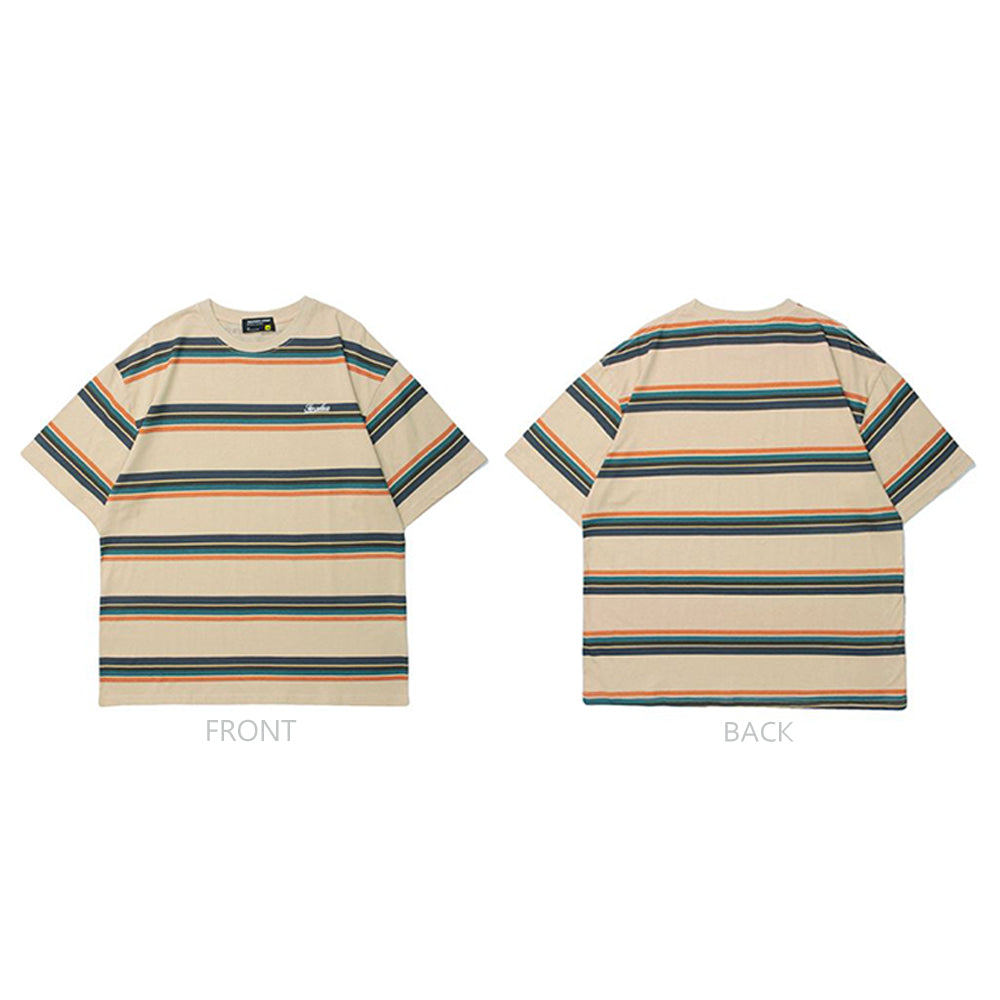 EMBROIDERED LETTER STRIPED ILLUSION TEE