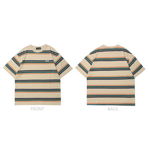 EMBROIDERED LETTER STRIPED ILLUSION TEE