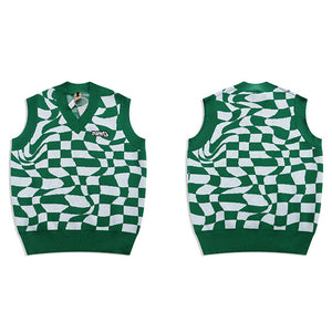 GARBLED TWISTED SPACE CHECKERBOARD KNITTED VEST