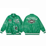 Load image into Gallery viewer, GREEN VINTAGE STREET EMBROIDERY BASEBALL UNIFORM LEATHER JACKET
