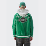 Load image into Gallery viewer, GREEN VINTAGE STREET EMBROIDERY BASEBALL UNIFORM LEATHER JACKET
