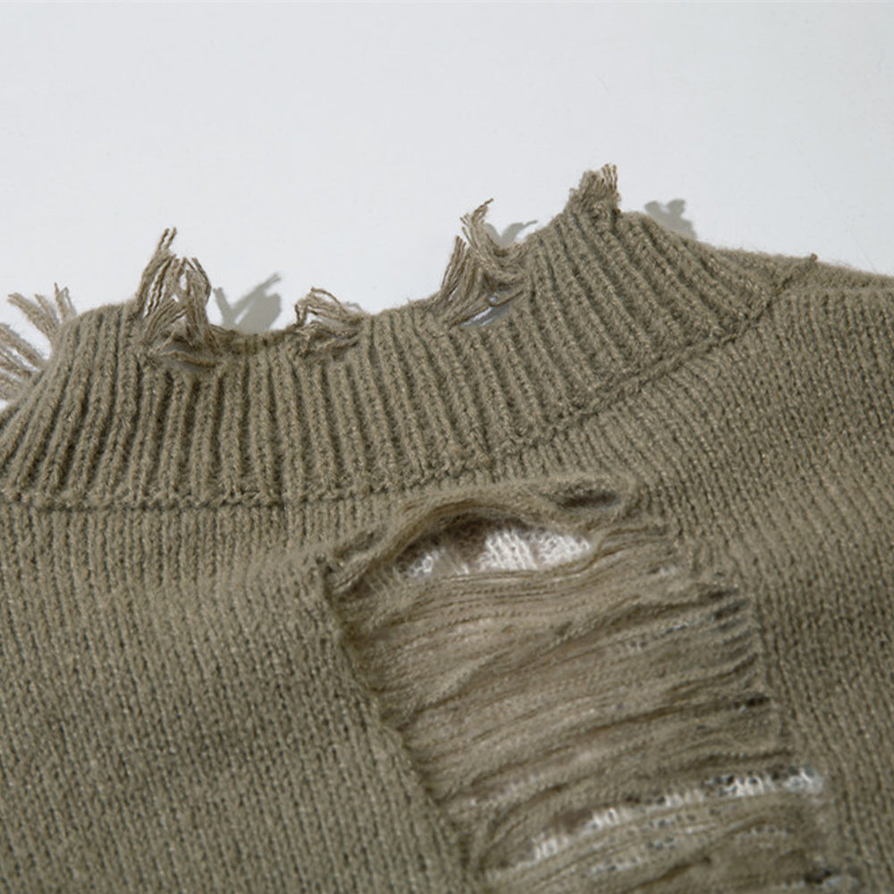 RIPPED KNITTED SWEATER WITH HOLE