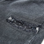 Load image into Gallery viewer, SHREDDED WASHED DENIM KNEE SHORTS DARK GREY JEAN PANTS
