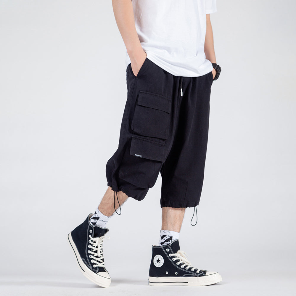 SKATEBOARD WIDE LEG DRAWSTRING MULTI-POCKET CROPPED PANTS