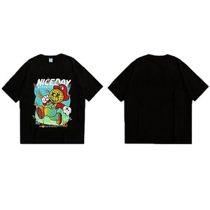 SMILEY FACE "MARIO" REFLECTIVE PRINT CREW NECK SHIRT