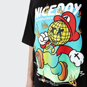 SMILEY FACE "MARIO" REFLECTIVE PRINT CREW NECK SHIRT