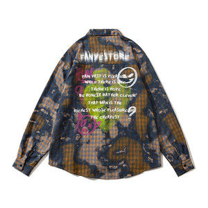 SMILEY GRAFFITI PRINT PLAID LONG-SLEEVE SHIRT WOOL JACKET
