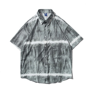 TIE DYE STRIPED CLASSIC LAPEL SHORT SLEEVE SUMMER SHIRT